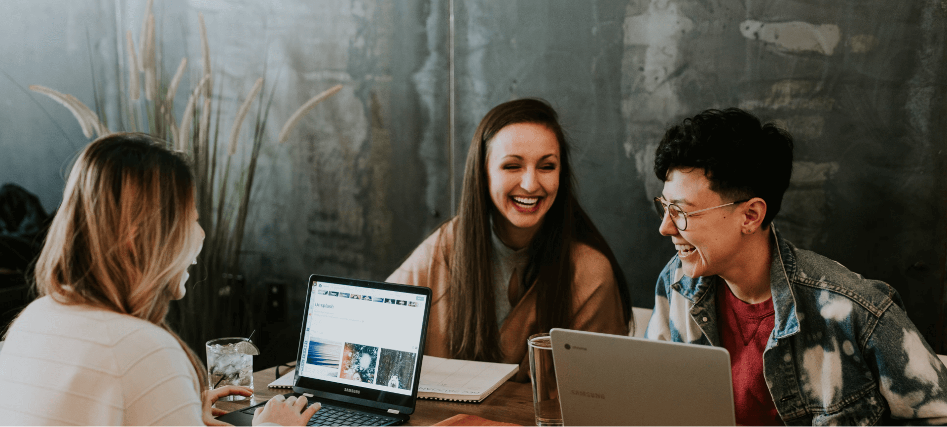 people working and smiling